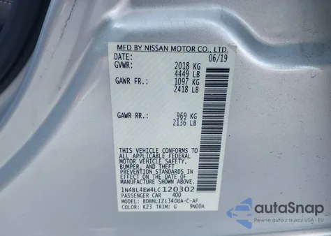 2020 Nissan Altima Sl Intelligent Awd из США, поврежденный, VIN 1N4BL4EW4LC120302